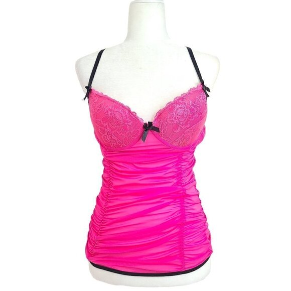 Oh La La Cheri PARIS Barbie Pink Underwired Sheer Teddy Lace Halter Lingerie - Picture 1 of 8